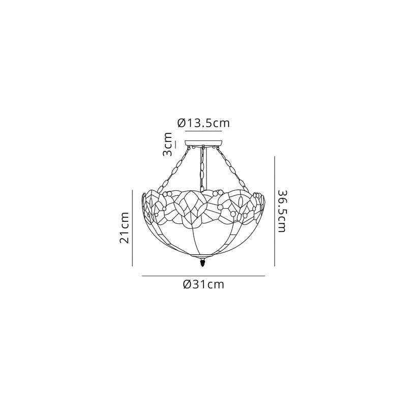 Regal Lighting SL-1336 3 Light 30cm Tiffany Uplighter Semi Flush Blue With Clear Crystal Shade