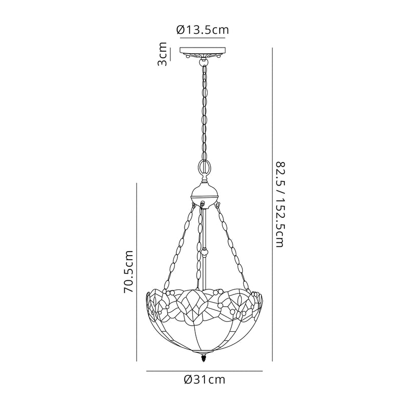 Regal Lighting SL-1335 2 Light 30cm Tiffany Uplighter Pendant Blue With Clear Crystal Shade