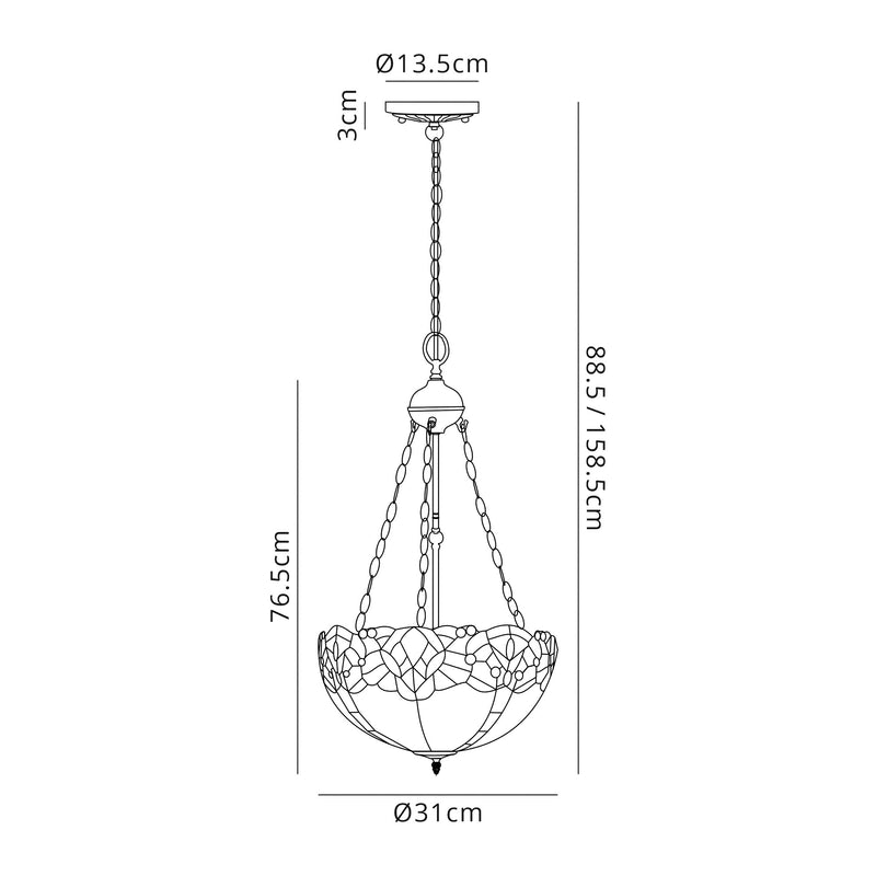 Regal Lighting SL-1334 3 Light 30cm Tiffany Uplighter Pendant Blue With Clear Crystal Shade