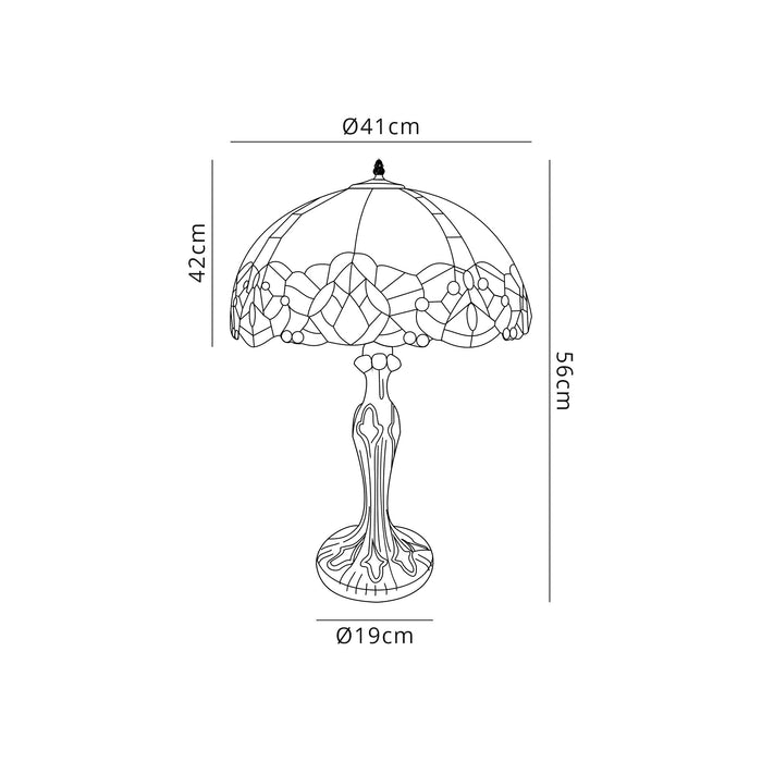 Regal Lighting SL-1332 2 Light Curved Tiffany Table Lamp 40cm Blue With Clear Crystal Shade