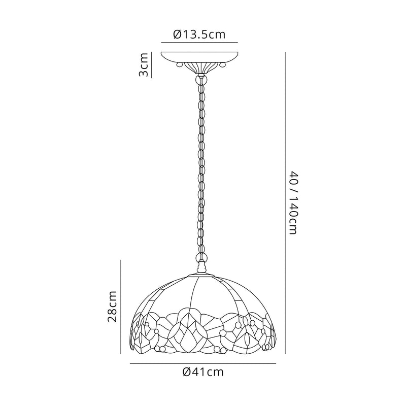 Regal Lighting SL-1329 2 Light 40cm Tiffany Pendant  Blue With Clear Crystal Shade