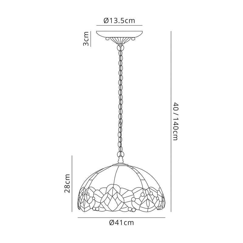 Regal Lighting SL-1328 3 Light 40cm Tiffany Pendant  Blue With Clear Crystal Shade