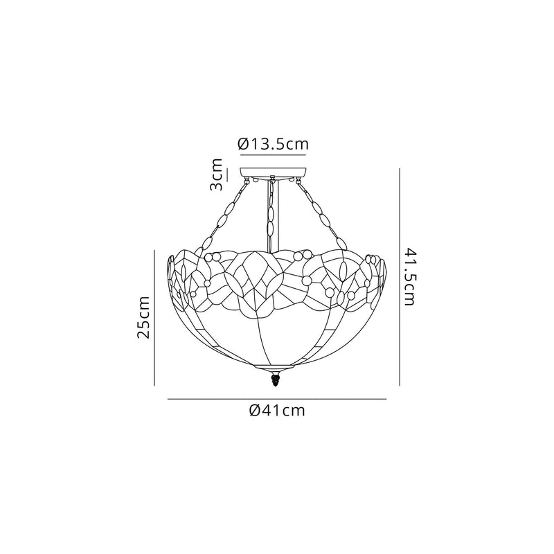 Regal Lighting SL-1327 3 Light 40cm Tiffany Uplighter Semi Flush Blue With Clear Crystal Shade
