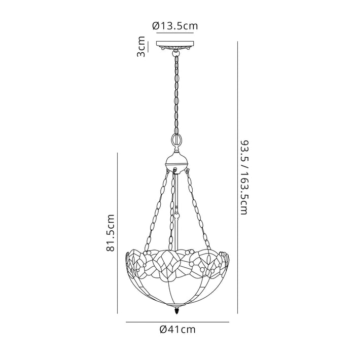 Regal Lighting SL-1325 3 Light 40cm Tiffany Uplighter Pendant Blue With Clear Crystal Shade