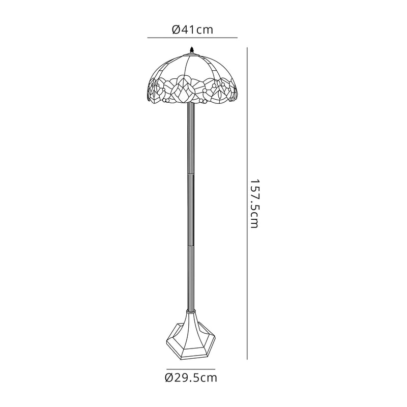 Regal Lighting SL-1324 2 Light Octagonal Tiffany Floor Lamp 40cm Blue With Clear Crystal Shade