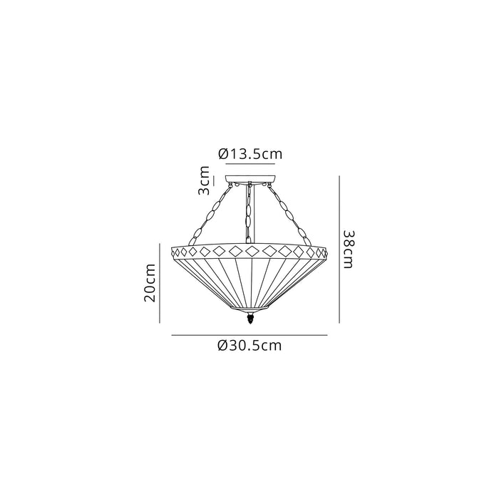 Regal Lighting SL-1262 3 Light 30cm Tiffany Uplighter Semi Flush Amber And Cream With Clear Crystal Shade