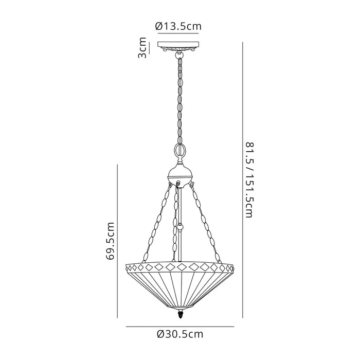 Regal Lighting SL-1261 2 Light 30cm Tiffany Uplighter Pendant Amber And Cream With Clear Crystal Shade