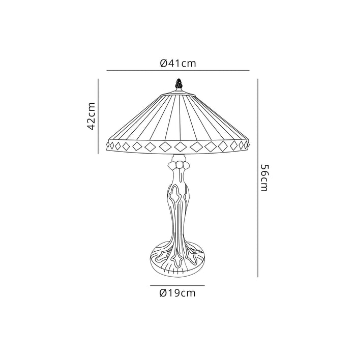 Regal Lighting SL-1258 2 Light Curved Tiffany Table Lamp 40cm Amber And Cream With Clear Crystal Shade