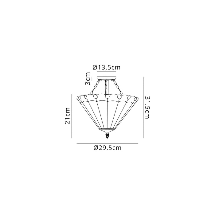 Regal Lighting SL-1241 2 Light 30cm Tiffany Uplighter Semi Flush Green And Cream With Clear Crystal Shade