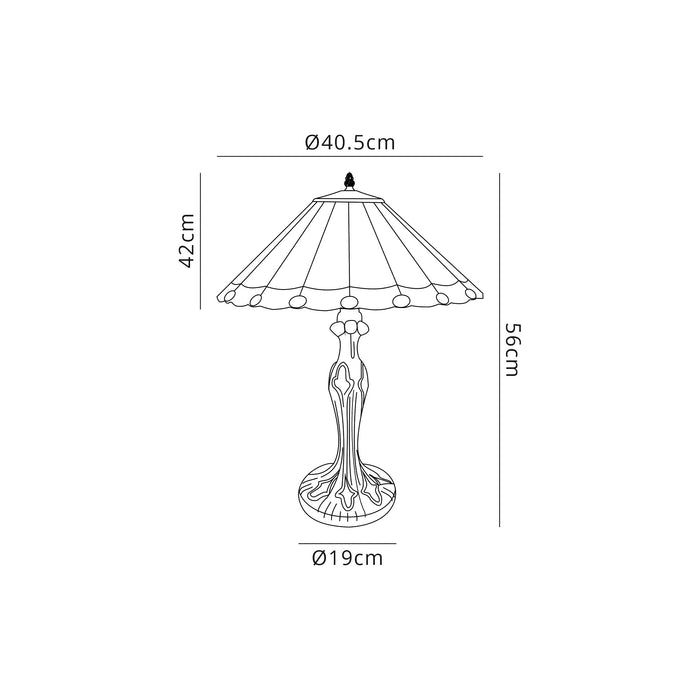 Regal Lighting SL-1236 2 Light Curved Tiffany Table Lamp 40cm Green And Cream With Clear Crystal Shade