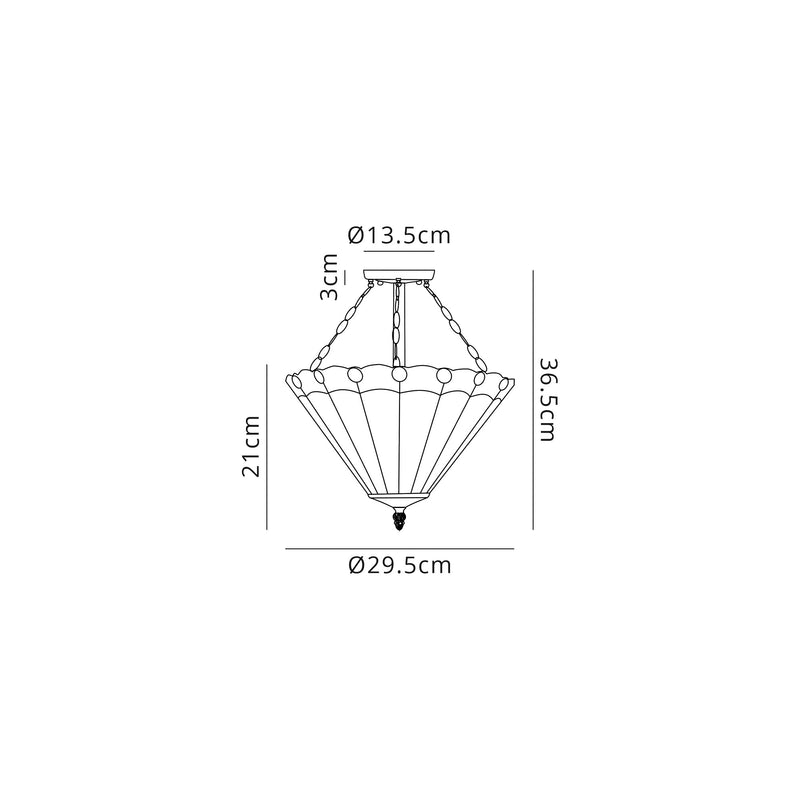 Regal Lighting SL-1152 3 Light 30cm Tiffany Uplighter Semi Flush Grey And Cream With Clear Crystal Shade