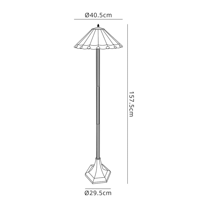 Regal Lighting SL-1141 2 Light Octagonal Tiffany Floor Lamp 40cm Cream And Grey With Clear Crystal Shade