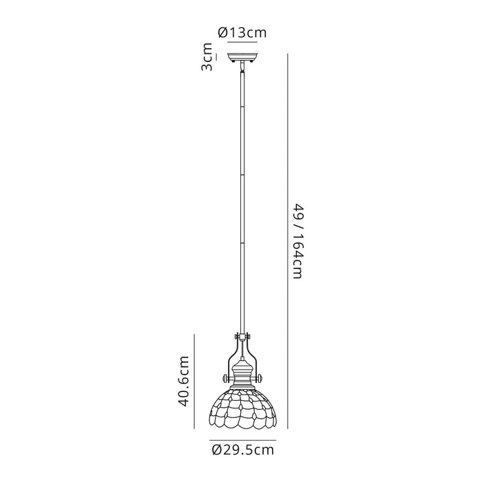 Regal Lighting SL-1028 1 Light 30cm Tiffany Pendant Antique Brass Beige With Clear Crystal Shade