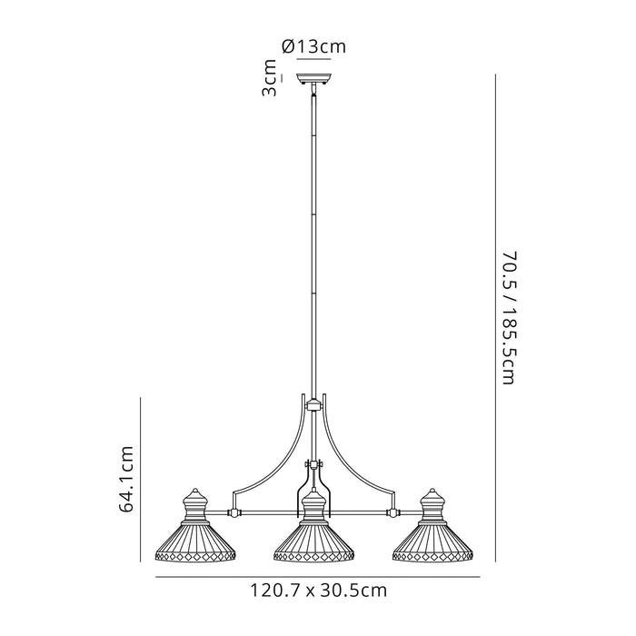 Regal Lighting SL-1012 3 Light Tiffany Pendant Antique Brass Amber And Cream With Clear Crystal Shades