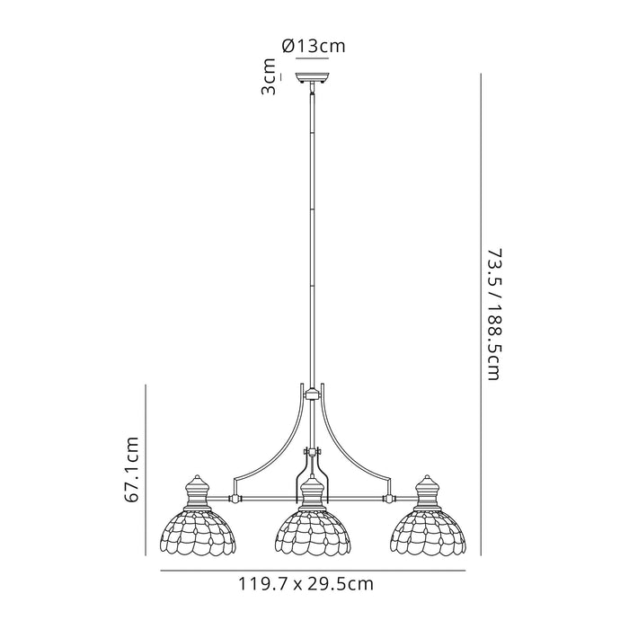 Regal Lighting SL-1008 3 Light Tiffany Pendant Polished Nickel With Grey And Clear Crystal Shades