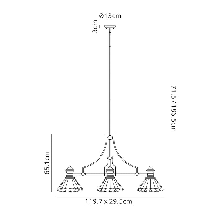 Regal Lighting SL-1003 3 Light Tiffany Pendant Polished Nickel With Grey And Clear Crystal Shades