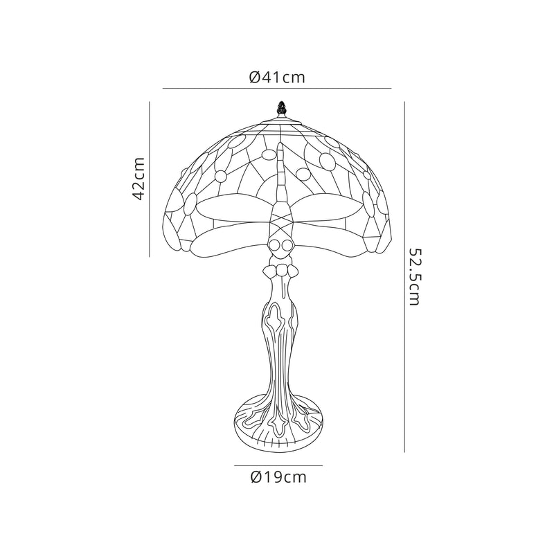 Regal Lighting SL-1002 2 Light Curved Tiffany Table Lamp 40cm Grey And Cream With Clear Crystal Shade