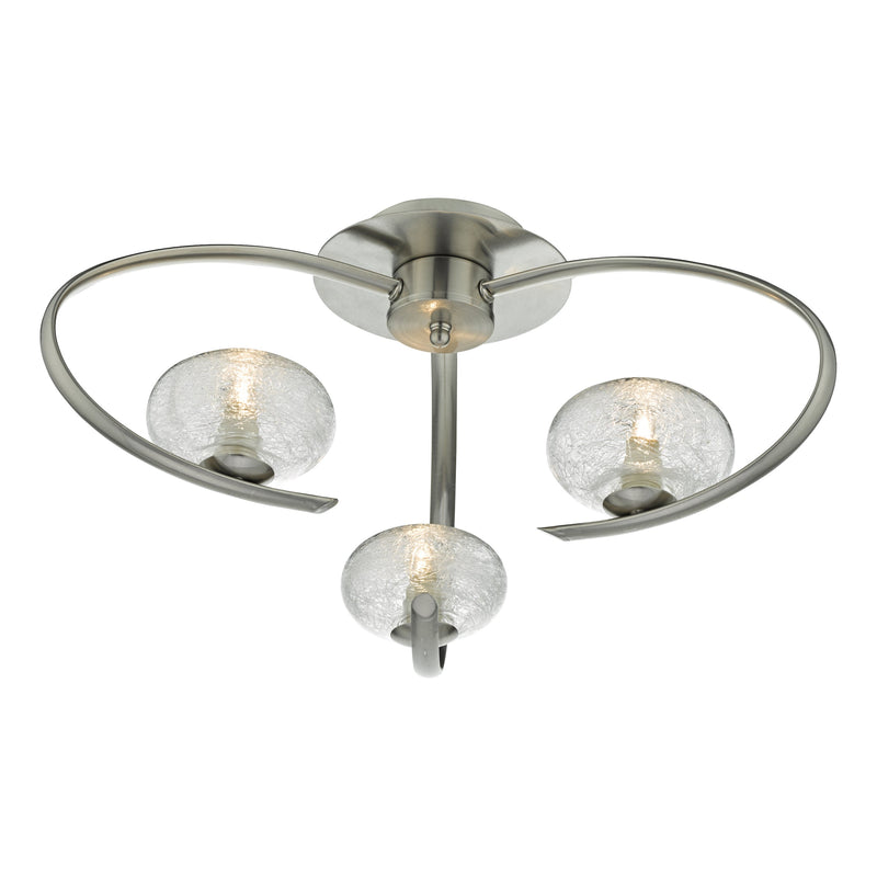 Dar Lighting Leighton 3 Light Semi Flush Satin Chrome Glass • LEI5346
