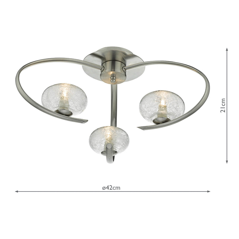 Dar Lighting Leighton 3 Light Semi Flush Satin Chrome Glass • LEI5346