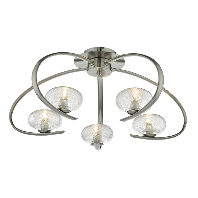 Dar Lighting Leighton 5lt Semi Flush Satin Chrome & Sugar Cane Glass • LEI5446