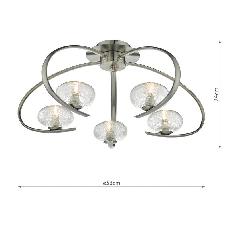 Dar Lighting Leighton 5lt Semi Flush Satin Chrome & Sugar Cane Glass • LEI5446