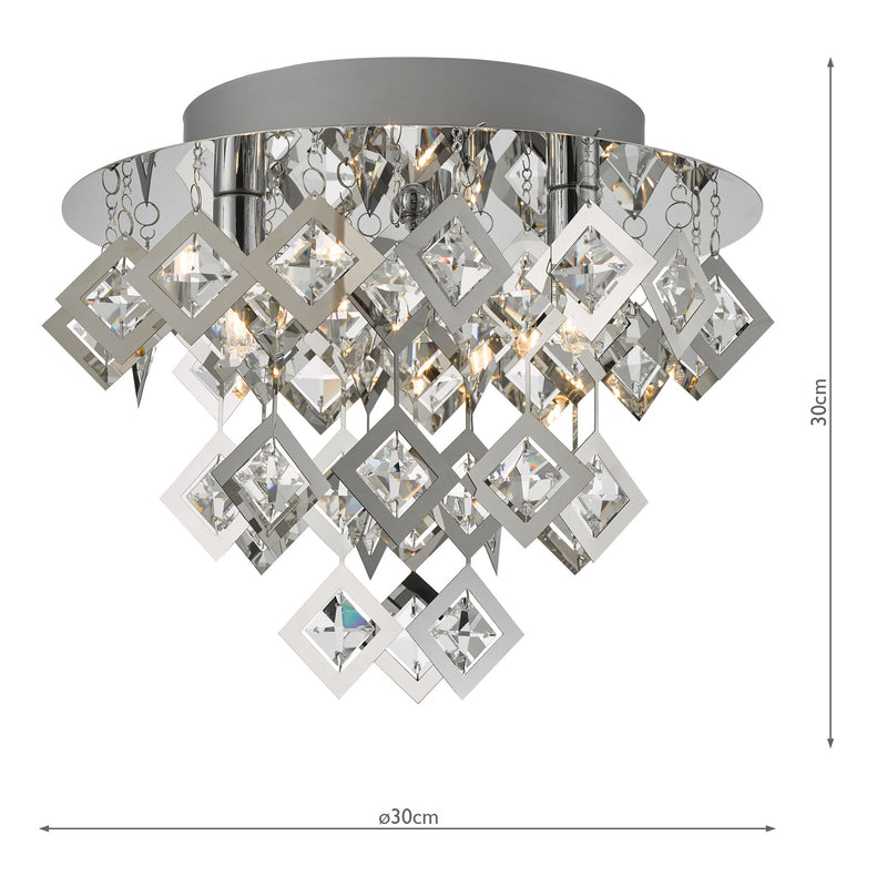 Dar Lighting Leon 3 Light Flush Polished Chrome & Clear Glass • LEO5250