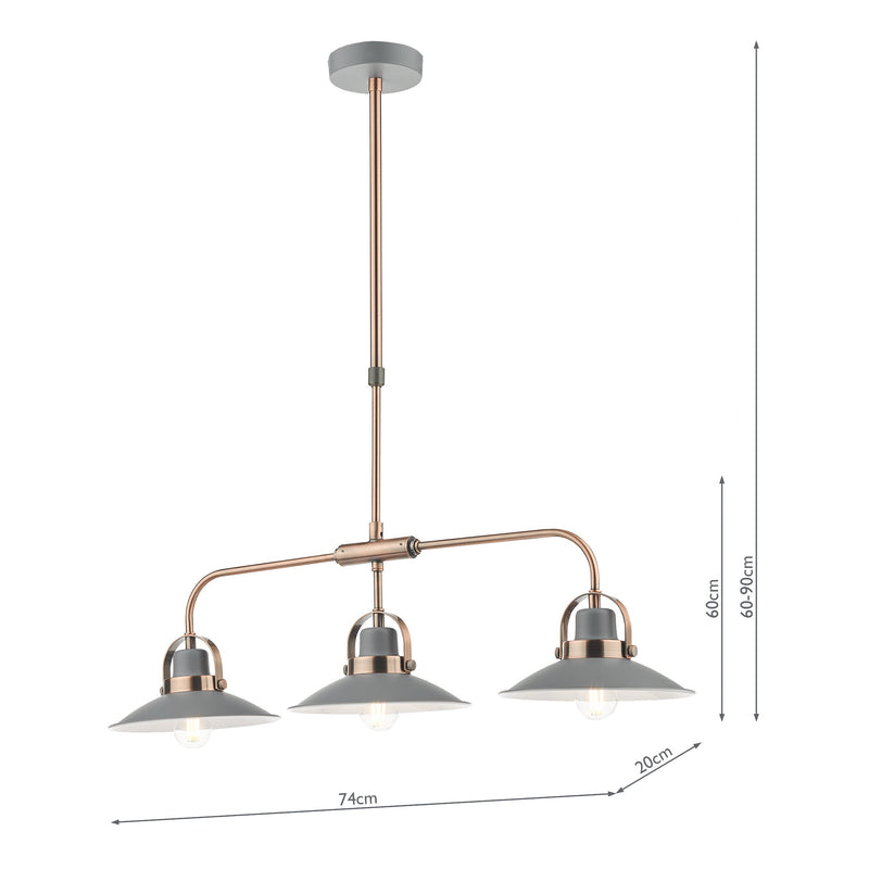 Dar Lighting Liden 3 Light Bar Pendant Graphite Copper • LID0339