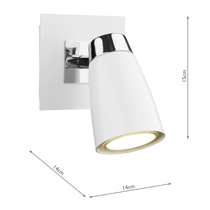 Dar Lighting Loft Single Wall Spotlight Matt White Polished Chrome • LOF072