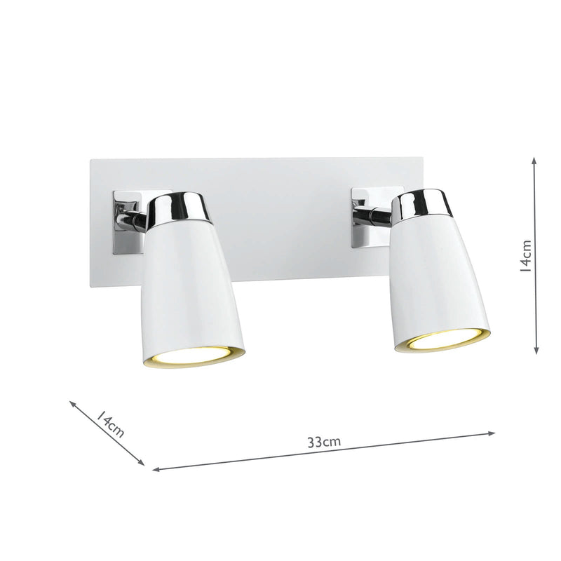 Dar Lighting Loft 2 Light Wall Spotlight Matt White Polished Chrome • LOF772