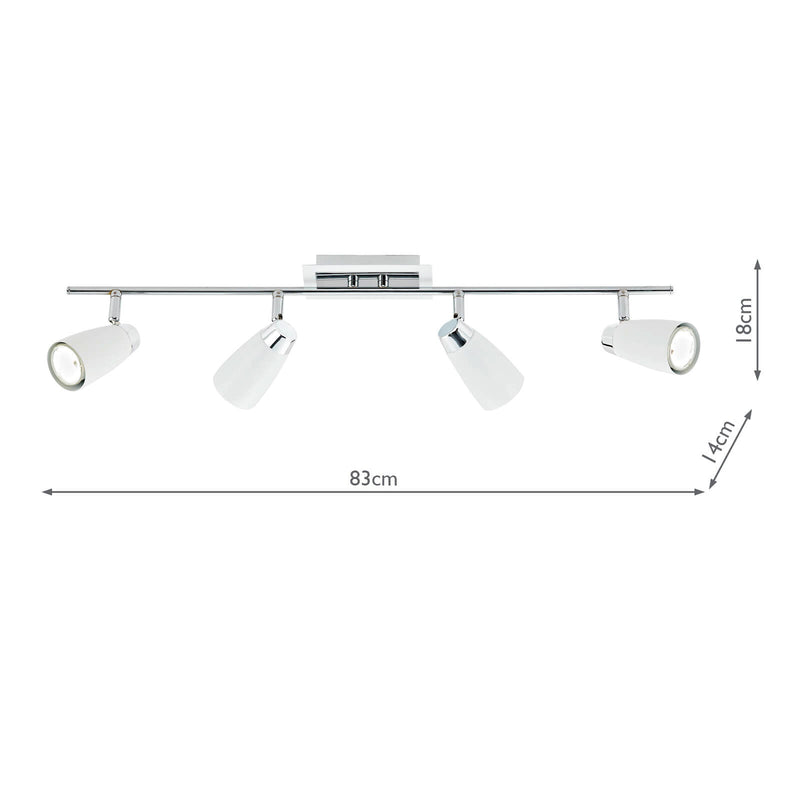 Dar Lighting Loft 4 Light Bar Spotlight Matt White Polished Chrome • LOF842