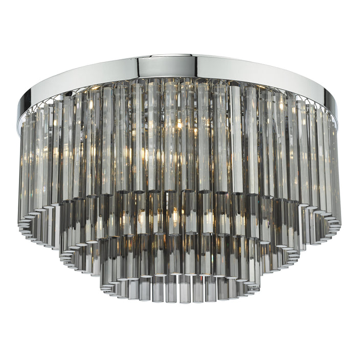 Dar Lighting Logan 5 Light Flush Polished Chrome Smoked Glass • LOG5410