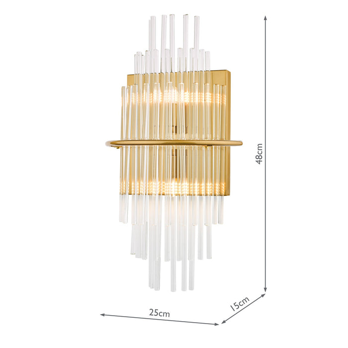 Dar Lighting Lukas 2 Light Wall Light Antique Gold Glass • LUK0935