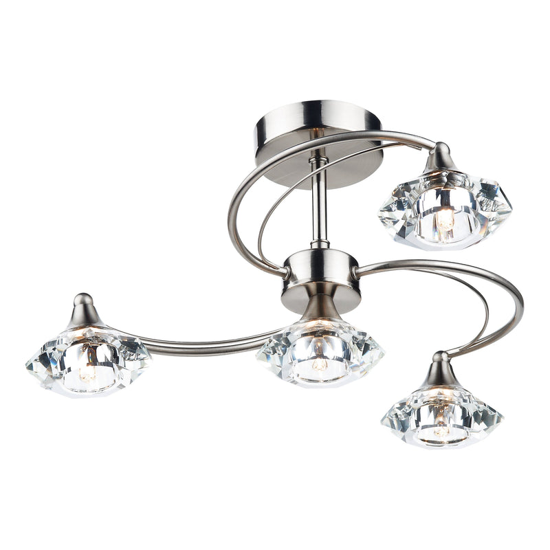 Dar Lighting Luther 4 Light Semi Flush Satin Chrome Crystal • LUT0446