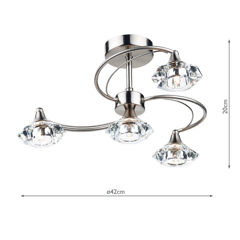 Dar Lighting Luther 4 Light Semi Flush Satin Chrome Crystal • LUT0446