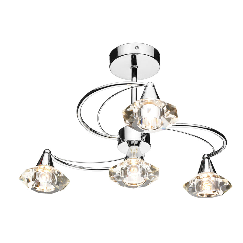 Dar Lighting Luther 4 Light Semi Flush Polished Chrome Crystal • LUT0450