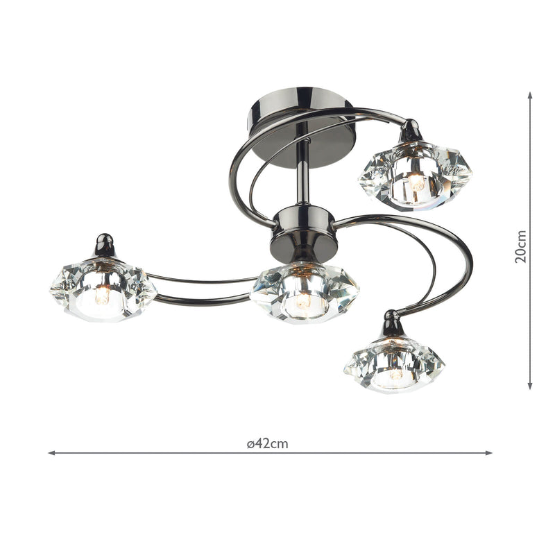 Dar Lighting Luther 4 Light Semi Flush Black Chrome Crystal • LUT0467