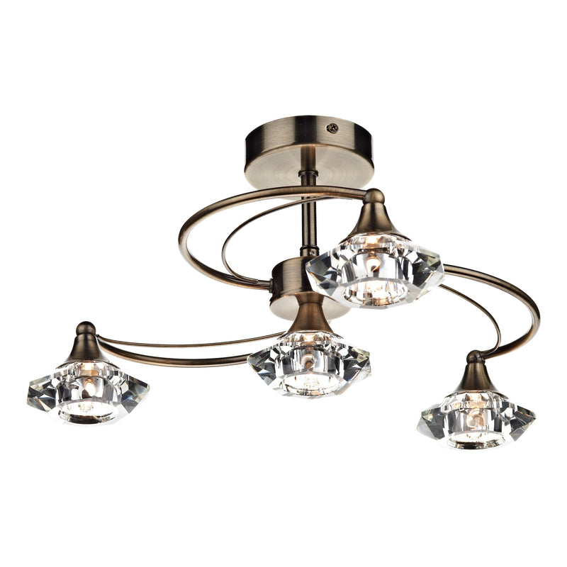 Dar Lighting Luther 4 Light Semi Flush Antique Brass Crystal • LUT0475