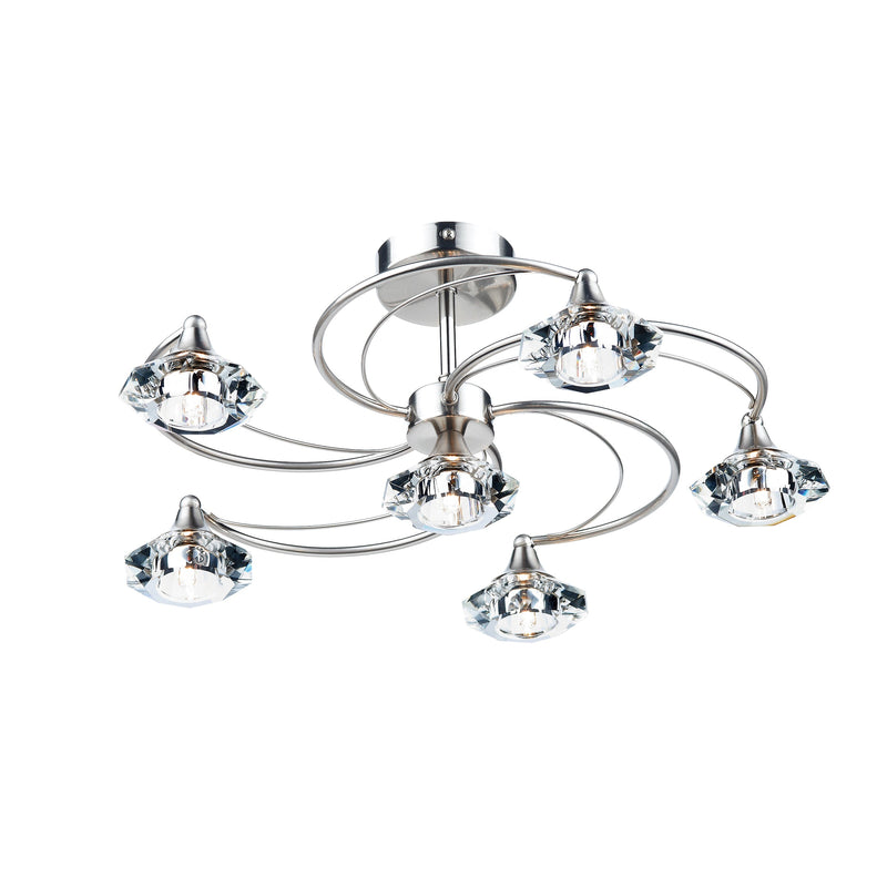 Dar Lighting Luther 6 Light Semi Flush Satin Chrome Crystal • LUT0646