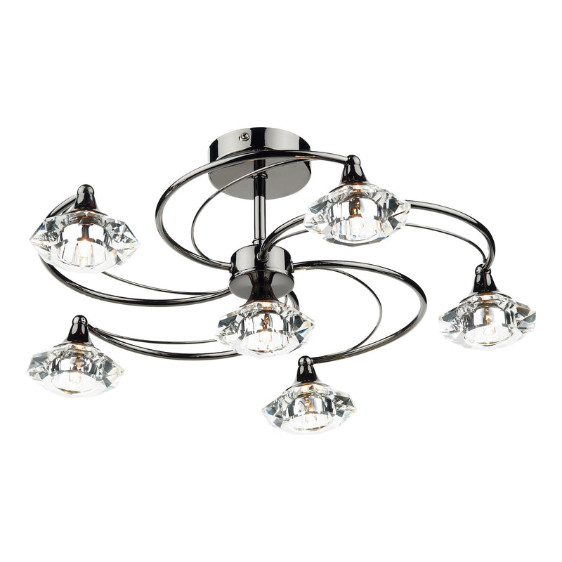 Dar Lighting Luther 6 Light Semi Flush Black Chrome Crystal • LUT0667