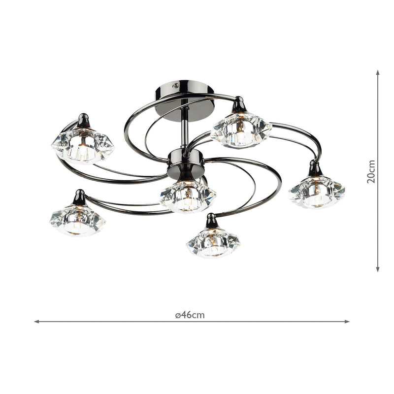 Dar Lighting Luther 6 Light Semi Flush Black Chrome Crystal • LUT0667