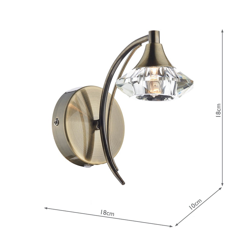 Dar Lighting Luther Wall Light Antique Brass Crystal • LUT0775