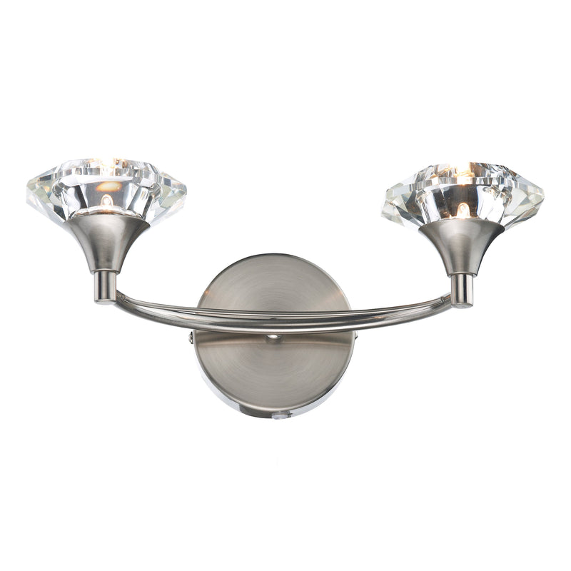 Dar Lighting Luther 2 Light Wall Light Satin Chrome Crystal • LUT0946