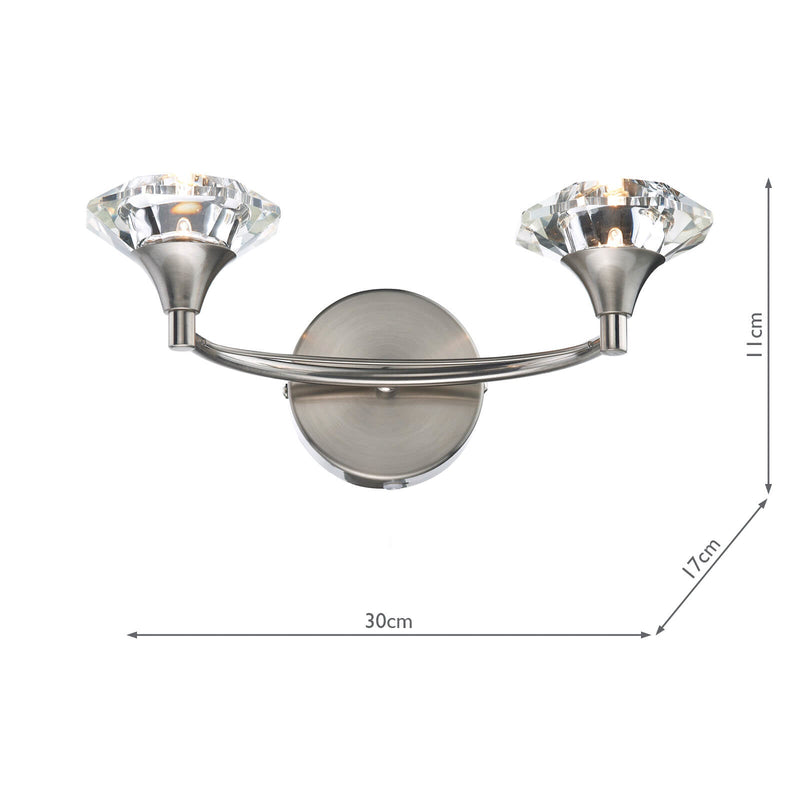 Dar Lighting Luther 2 Light Wall Light Satin Chrome Crystal • LUT0946