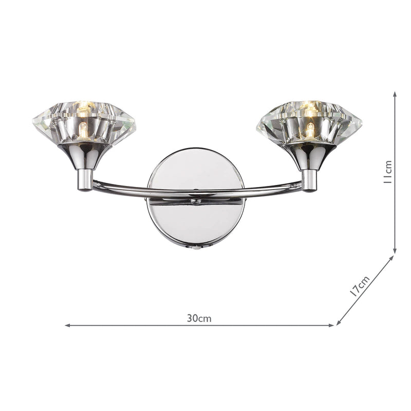 Dar Lighting Luther 2 Light Wall Light Polished Chrome Crystal • LUT0950