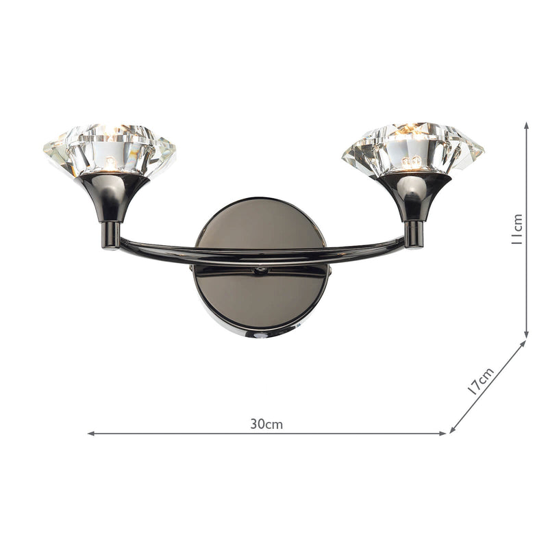 Dar Lighting Luther 2 Light Wall Light Black Chrome Crystal • LUT0967