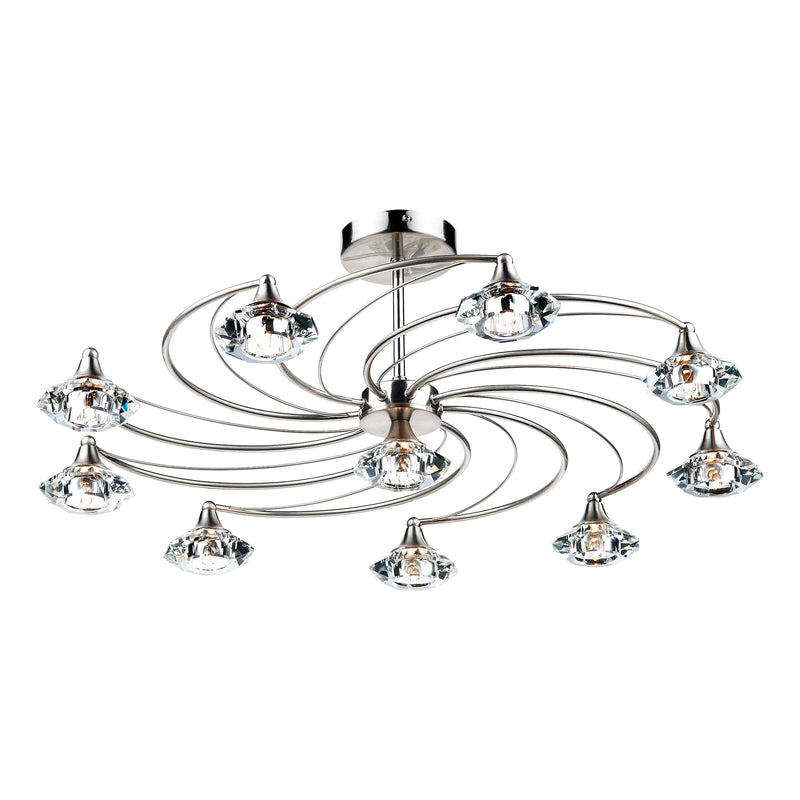 Dar Lighting Luther 10 Light Semi Flush Satin Chrome Crystal • LUT2346