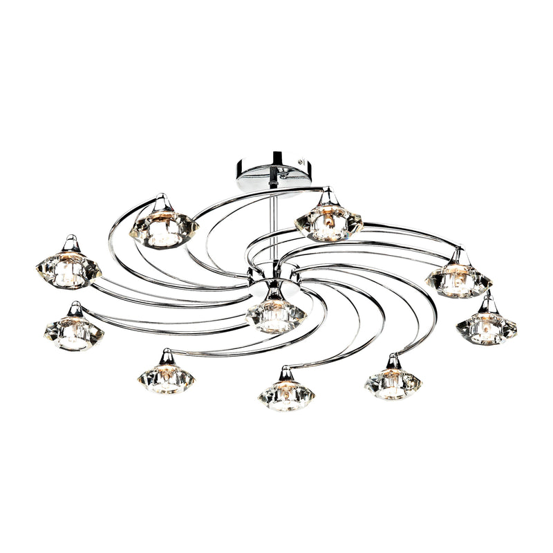 Dar Lighting Luther 10 Light Semi Flush Polished Chrome Crystal • LUT2350