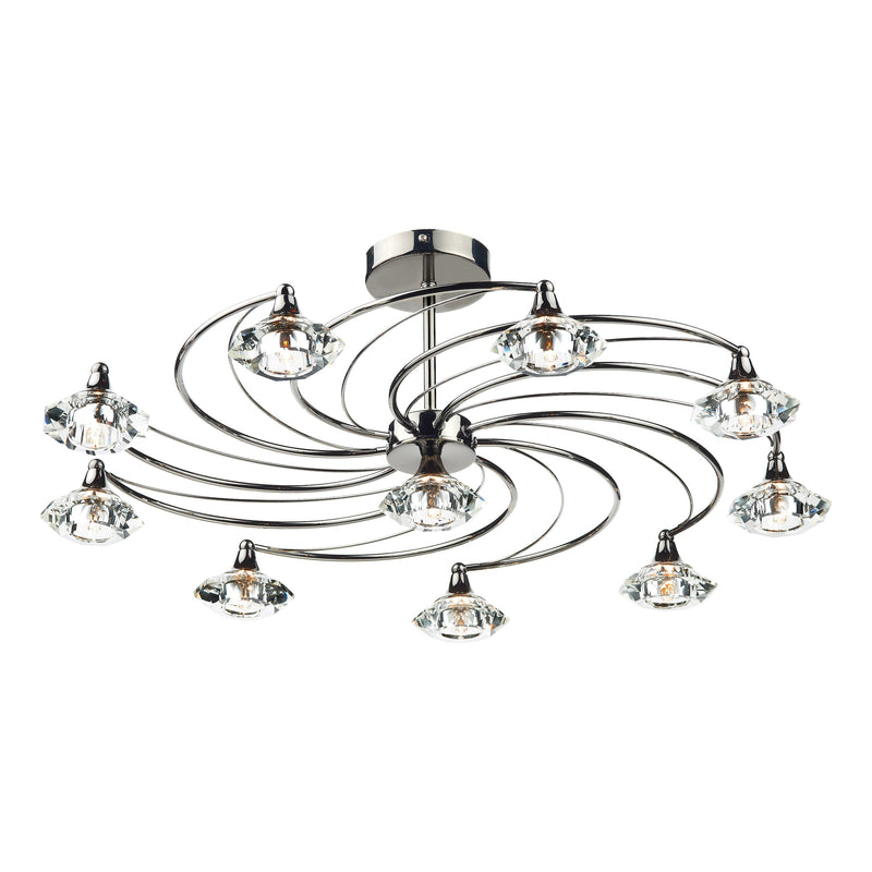 Dar Lighting Luther 10 Light Semi Flush Black Chrome Crystal • LUT2367