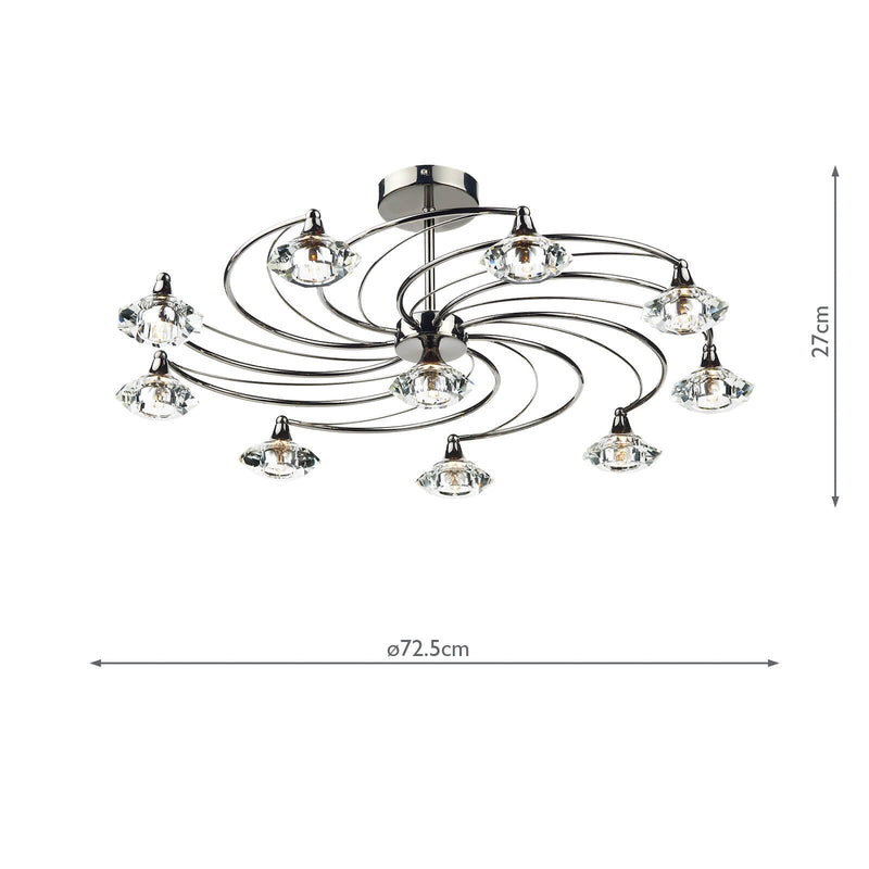 Dar Lighting Luther 10 Light Semi Flush Black Chrome Crystal • LUT2367