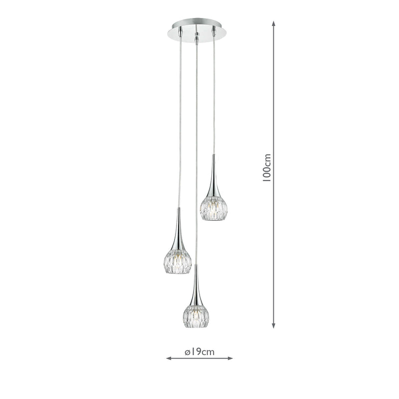 Dar Lighting Lyall 3 Light Pendant Polished Chrome Glass • LYA0350